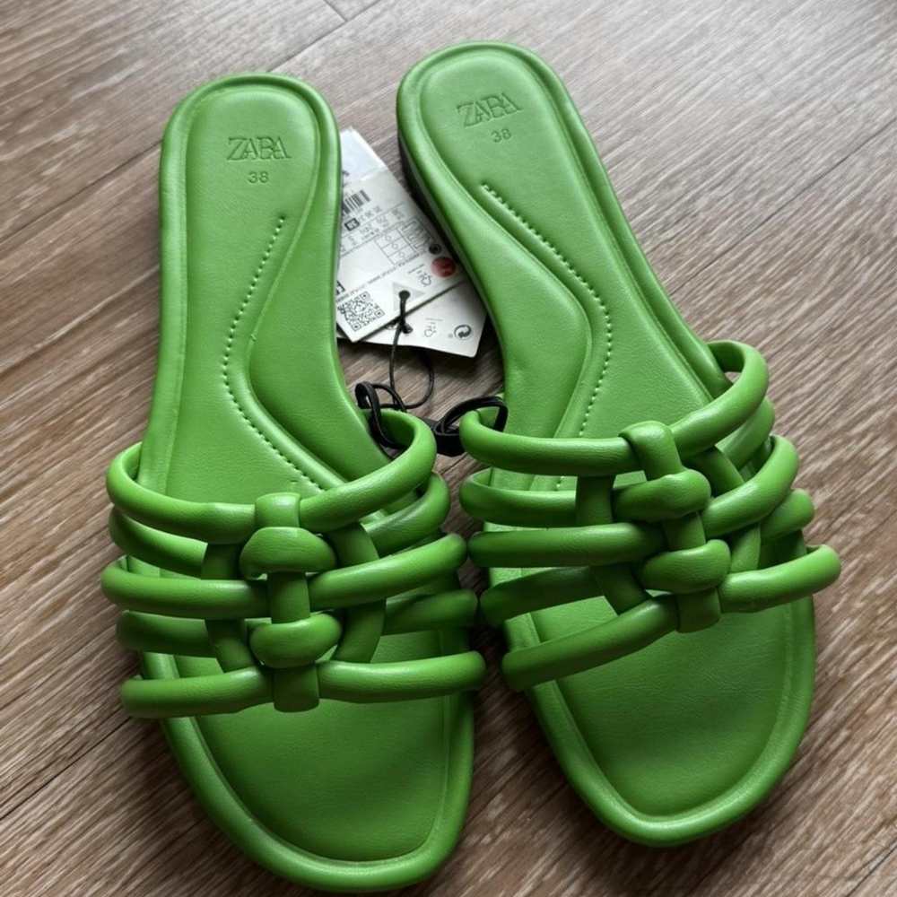 Zara Green Knotted Slide Sandals - Women's